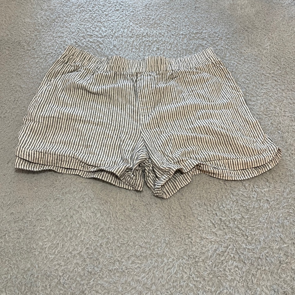 Maurices Womens XL Linen Blend Striped Pull On Shorts Black White Cuffed Hem